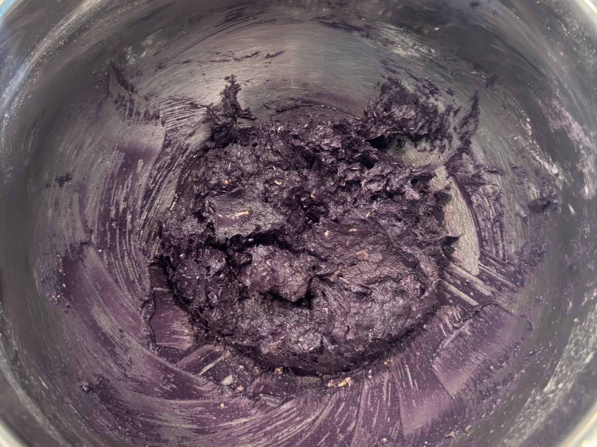 Ube oatmeal cookie dough all mixed together