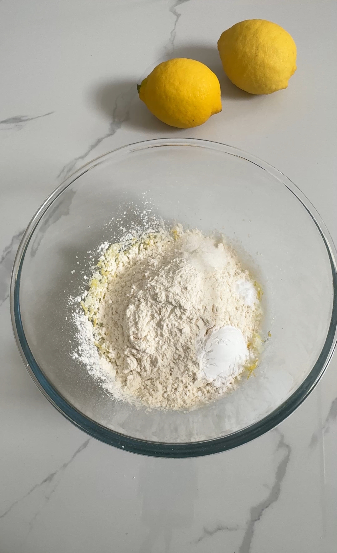Dry ingredients in a glass bowl